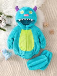 Autumn/Winter Cute Monster Baby Girl Bodysuit + Sock Set, Toddler Cartoon