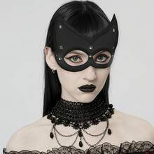 女士时尚PU皮革面具性感朋克哥特万圣节嘉年华派对半脸面具化妆舞会夜总会角色扮演道具面具 - 彩色 - 查看 9
