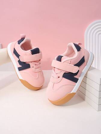 1 Pair Pink Children's Casual Sports Shoes, Leather Upper Breathable Kids Shoes, Comfortable & Fashionable Hook And Loop Closure, Suitable For Spring/Summer, All Season, New Style For Boys And Girls, Infant/Toddler Shoes