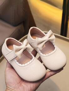 Cute Solid Color Bowknot Decor Mary Jane Shoes For Girls, Lightweight Non-Slip Soft Flat Shoes For All Seasons