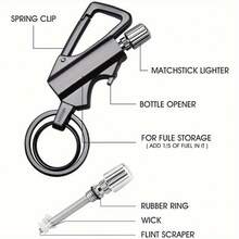 Sports Multifunctional Keychain, Father's Day Gift, Matching Keychain Bottle Opener, Permanent, Fireproof, Suitable For Hiking And Camping, (No Kerosene), Lighter Keychain Outdoor, Emergency Survival Gear - Silver - View 6