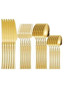 4pcs/24pcs Creative Hammer Design Handle, High Quality Stainless Steel Kitchen Utensils Set Including Fork, Knife, Spoon, Dishwasher , Suitable For Home, Restaurant, Hotel, Party, Wedding - Gold - View 8