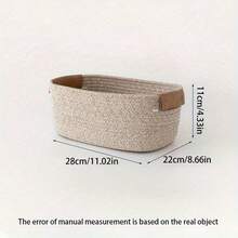 1pc Woven Oval/Round Shallow Storage Basket, Mini Cotton Rope Decorative Small Storage Box, Bathroom Organizer