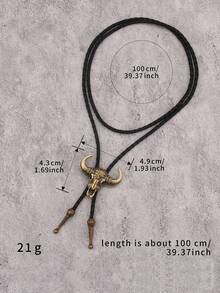 1pc Punk Western Cowboy Bull Head Embossed Bolo Tie Necklace, Versatile Braided Necktie Choker Necklace, Gift For Father/Boyfriend