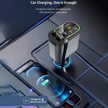 66W Car Charger With Starry Sky Projector Lamp, Retractable Cable Fast Charge Metal Car Charger, 4-In-1 USB PD Car Accessories - Grey - View 11
