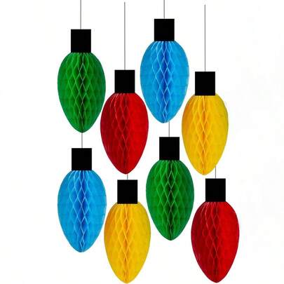 8 peças de decorações penduradas em formato de favo de mel com bulbos de papel natalinos, enfeites de decoração multicoloridos para bulbos de Natal, adequados para Natal, aniversário, festa temática, decoração de festa de Natal