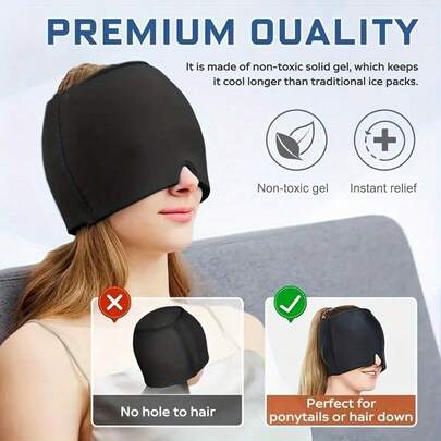 Reusable Gel Cooling Soothing Cap, Gel Ice Pack Face Mask, Stretchable Head Wrap (Single Layer) - Long-Lasting Ice Pack, Relieves Tension, Migraines And Puffy Eyes | Professional-Grade Polyester Design, Comfortable Sleep Aid Accessory | Fashionable Soothing Cap With Built-In Gel | Relieves Stress, Overheating And Fatigue (Black/Pink) | No Punctures, No Power Needed, No Batteries Required