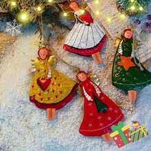 1 PIEZA Decoración de ángel de madera, decoraciones de árbol de Navidad 2D y artesanías navideñas, decoraciones de escena, decoraciones navideñas, decoraciones de habitación, decoraciones para el hogar, decoraciones de oficina, decoraciones para fiestas temáticas, decoraciones de Navidad