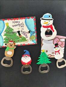 1/4 件圣诞主题开瓶器（冰箱贴功能）- 4 种可爱设计（圣诞老人、雪人、驯鹿、圣诞树），不锈钢酒具，有趣的派对用具，完美的节日礼物 - 新款 - 查看 3