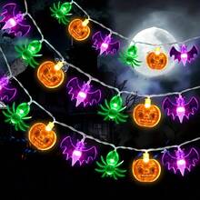 20 luces LED de cadena de Halloween (calabaza y murciélago) - Resistente al agua para interiores/exteriores, 8 modos con control remoto y temporizador, caja de baterías (baterías no incluidas) para ambiente festivo