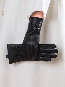 1 Pair Solid Color Casual PU Leather Full Finger Touchscreen Gloves For Women, Warm And Waterproof For Outdoor Winter, Christmas - B - View 13
