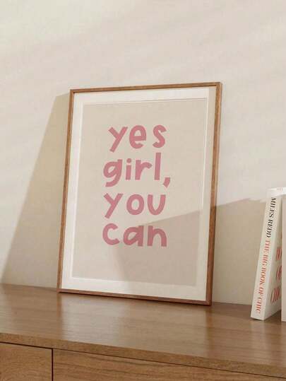 1PC Motivational Quotes "Yes Girl, You Can" Inspirational Quotes Canvas Poster Wall Art For Bedroom & Living Room Decor, Frameless
