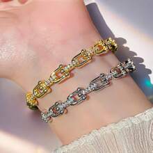 سوار مطلي بالذهب عيار 18 قيراط مع قفل على شكل حرف U مرصع بالزركونيا، إكسسوار أنيق فاخر عالي الجودة بطراز عتيق للنساء