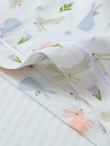 [Elegant Fields]Komplet piżamowy dla kobiet, uroczy top z nadrukiem króliczka, krótkim rękawem, kieszenią i kołnierzykiem oraz szorty z kokardką, bielizna nocna i odzież domowa - Biały - Zobacz 7