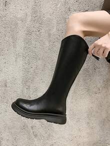 Western Style Side Zipper Holiday Thick Sole 4cm New V-Shaped Women's Autumn/Winter Riding Boots, Suitable For Plus Size Calves, Tall Shaft Boots - Black - View 4