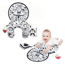 Infant Tummy Time U-Shaped Learning Pillow, Featuring Colorful Cartoon Animal & Nature Designs - Soft Polyester Infant Activity Seat For Motor Skill Development Interactive Sensory Play, Baby Play Mat, Playful Character Design, Durable Baby Toy, Christmas & Halloween Gift