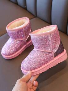 1 Pair 2025 New Toddler/Kids Anti-Slip Waterproof Soft Sole Thermal Lined Snow Boots