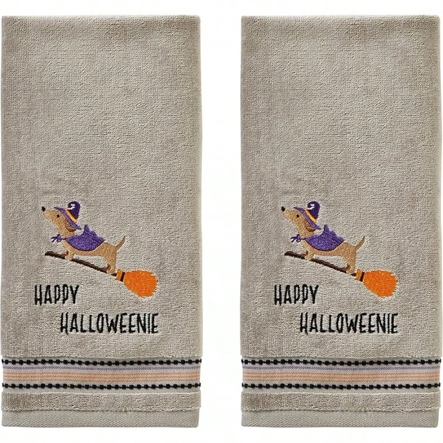 SKL Home - Juego de Toallas de Mano para el Cementerio de Halloween para baño, Cocina, Bar y Regalo, 2 Unidades - Natural - Ver 1