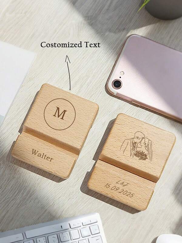 1pc Personalized Wooden Phone Stand, Simple Desktop Phone Holder, Can Be Engraved With Name, Suitable As Memorial Gift For Friends, Family, Lovers, Teachers, Colleagues, Wedding, Party, Halloween, Christmas, Holidays, Company Opening Events, Promotional Gifts
