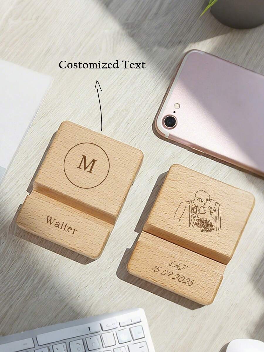 1pc Personalized Wooden Phone Stand, Simple Desktop Phone Holder, Can Be Engraved With Name, Suitable As Memorial Gift For Friends, Family, Lovers, Teachers, Colleagues, Wedding, Party, Halloween, Christmas, Holidays, Company Opening Events, Promotional Gifts