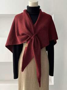 1条简约高品质羊毛混纺纯色三角围巾，女士时尚百搭三角披肩，连衣裙围脖 - 彩色 - 查看 16