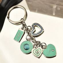 1 Piece Fashionable And Exquisite Cat'S-Eye Stone Heart-Shaped Car Keychain Pendant - Mint Green - View 2