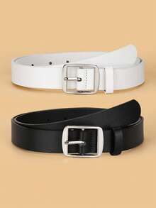 2 件套白色和 K 色方形扣时尚装饰 PU 腰带，适合日常使用夏季、学校秋季、秋季、万圣节 - 彩色 - 查看 6