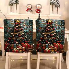 1 Stück/4 Stücke/6 Stücke/10 Stücke Weihnachtsbaum Plüsch Stuhlbezug, Muster mit Weihnachtsbaum dekoriert mit roten & goldenen Ornamenten, goldenem Stern an der Spitze und goldenem Band - Verschiedenfarbig - Übersicht 10