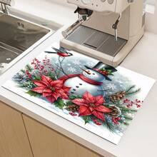 1 buc., Crăciun Fericit, Model Decorativ cu Temă de Flori și Om de Zăpadă, Covor Izolator pentru Mașină de Cafea, Covor Practic pentru Mașina de Spălat, Rafinat și Frumos Acasă, Ușor de Uscat și Șters. - Multicolor - Vizualizare 4