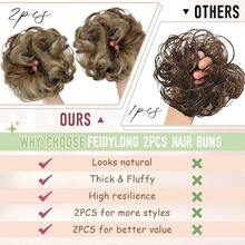 2 PCS Messy Bun Hair Piece Wavy Curly Scrunchies Synthetic Chignon Ponytail Hair Extensions Thick Updo Hairpieces Women GirlsLight Brown Mix Ash Blonde