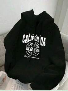 Sudadera Hoddie Con Capucha Y Bolsa Canguro Unisex Para Hombre Y Mujer, Sudadera Con Capucha Con Estampado De Letras California 89 Ideal Para Uso Diario. - Negro - Ver 1