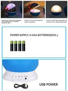 1 件 3D 星空 LED 投影仪，电池供电 USB 供电 LED 桌面灯，360 度旋转星月彩色灯，儿童房卧室装饰夜灯，浪漫求婚艺术品，适合户外，营造浪漫星空效果，适用于室内卧室、客厅、办公室、派对， - 彩色 - 查看 11