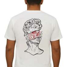 Camiseta manga corta holgada con estampado de moda para hombre de estatua dibujo calavera fácil de combinar Diseño exquisito *muestra tu estilo* - Blanco - Ver 1