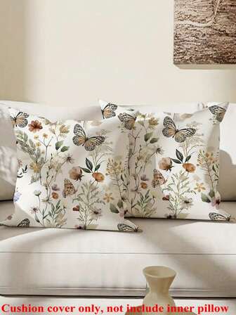 2pcs Spring Floral & Butterfly Green Decorative Throw Pillow Covers, 17.7x17.7inch, Cushion Covers For Living Room, Bedroom, Sofa, Bed, Spring Party Decor Gift (Pillow Inserts Not Included)