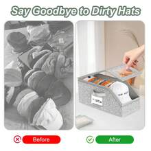 2pcs Foldable Hat Storage Box With Transparent Cover, Can Store Baseball Caps, Cowboy Hats, Stackable Transparent Hat Organizer Box, Holds Up To 28 Hats, Grey - Multicolor - View 12