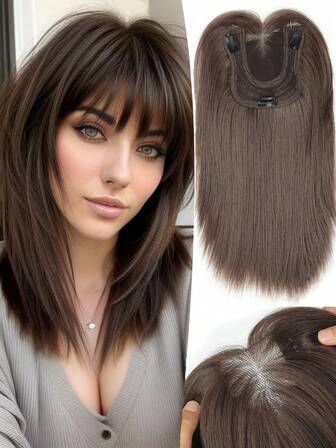 Synthetic 6*10CM Fluffy Hand-Woven Net French Bangs Hair Replacement Block Invisible Seamless Hair Long Straight Hair Clip Extension Air Bangs Head Natural Invisible Replacement Head Cover White Hair Fluffy Hair Quality Increase Hair Volume Long Straight Hair Hair Piece