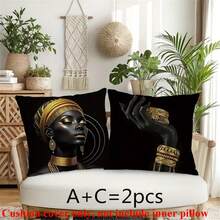 1/2/4 Stücke wählbar, moderne afrikanische Frau Familie Kissenbezüge aus Polyester, 45x45cm, goldene schwarze Farbe, mit Reißverschluss, bequeme Dekokissenbezüge im Landhausstil, (ohne Kissenfüllung)