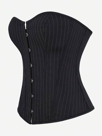 Överbystkorsett med randig bustier-topp, midjeträningskorsett, axelbandslös vintage burlesk kostym för kvinnor, lämplig för scenframträdanden, Halloween