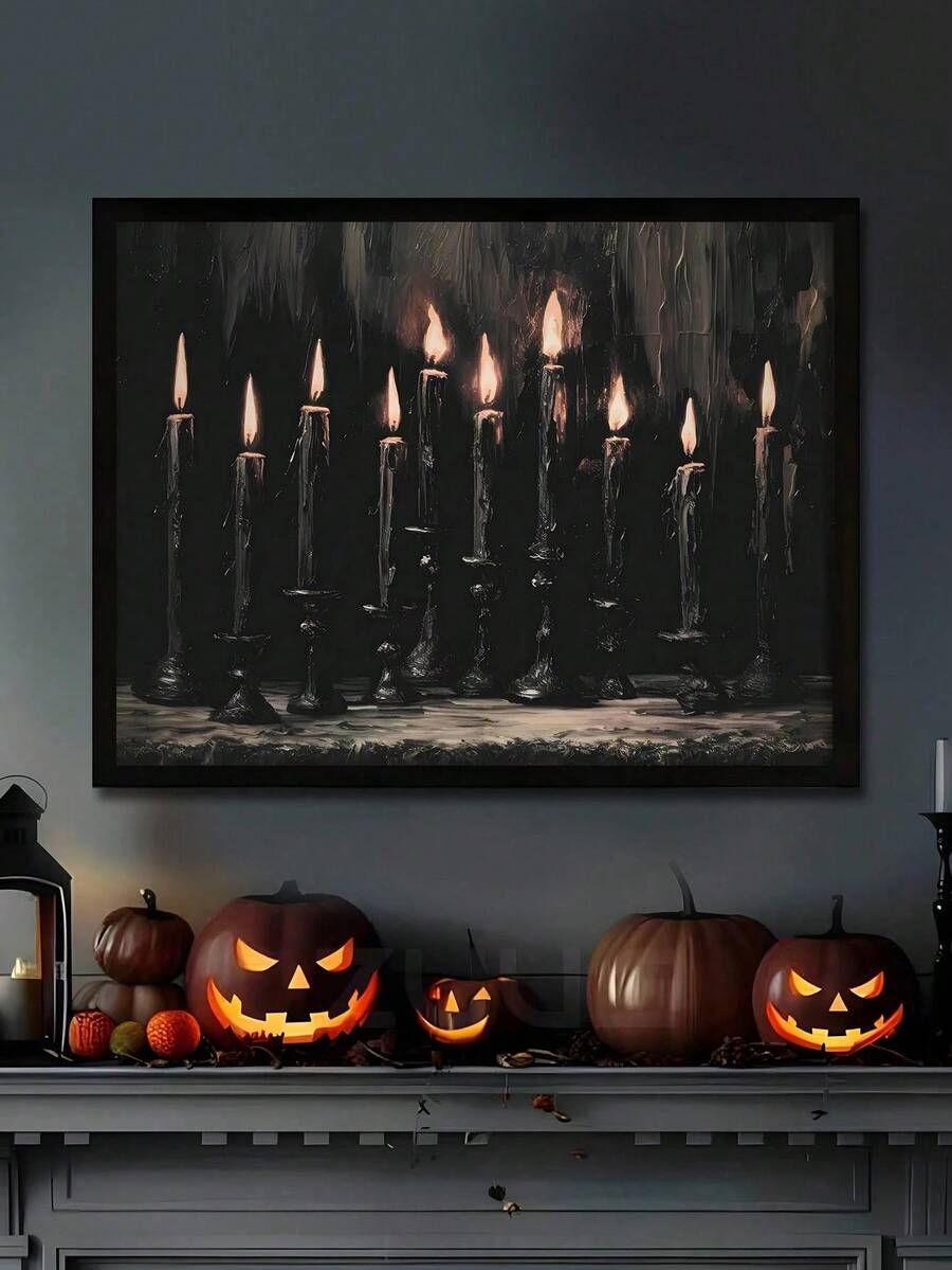 1 pieza Pintura de arte de pared de vela de Halloween vintage, estilo gótico y academia oscura, impresiones fantasiosas góticas y de academia oscura de terror, decoración de otoño y Halloween para dormitorio, sala de estar, oficina, comedor, cocina, sala de estudio, pasillo, dormitorio, baño, regalo ideal para amigos, arte de pared, decoración del hogar, decoración de habitación, arte de pared en lienzo, pósteres, sin marco