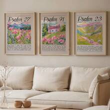 无框，3 件/套圣经诗篇艺术海报，基督教墙面装饰印刷品，田园风景花卉经文挂画，水彩诗集装饰画，圣经经文房间装饰挂画，浴室装饰，客厅艺术装饰插图，现代家居墙面艺术装饰印刷品，理想的家居礼物创意，适用于客厅书房卧室走廊艺术装饰画 - 彩色 - 查看 7