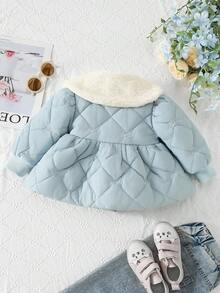 1 件女童绗缝夹克，可爱蝴蝶刺绣设计，温暖棉质外套，适合日常穿着，秋冬 - 藍色 - 查看 2