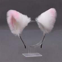 1 件动物派对，带蝴蝶结的毛茸茸耳朵头带，可爱的猫耳头饰，适合角色扮演、化妆舞会、万圣节、全年