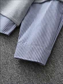Camisa polo de hombre con parches a rayas, adecuada para primavera y otoño - Gris Claro - Ver 6