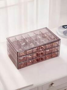 1pc Transparent 3-Layer 72-Grid Jewelry Storage Box For Women's Daily Earrings, Rings, Necklaces, Bracelets. Drawer Style 3-Layer 72-Grid Detachable Large Capacity Nail Drill & Nail Decoration Organizer
