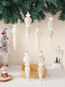 Set de 6/12 piese - Ornamente de Crăciun din catifea de 18 cm, decorațiuni texturate pentru brad de Crăciun, cu inele agățate, decor de casă rezistent la spargere, perfecte pentru Crăciun, nunți și decor de sărbători (alb)