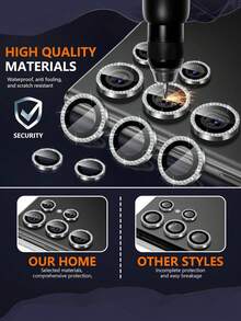 1 Set, Camera Lens Protection Rhinestone 9H Tempered Glass Metal Ring Camera Cover Screen Protector Decorative Accessories, Compatible With Samsung Galaxy S22/S23/S24 Ultra/S25 Ultra/Galaxy Z Fold 7/Galaxy Z FLIP 7/Galaxy Z Fold 6/Galaxy Z FLIP 6, Anti-Drop, Waterproof, Anti-Scratch, Auto-Adsorption, Lens Protection - Multicolor - View 3