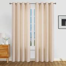 1 件/2 件套仿亚麻纹理窗帘，适用于客厅卧室、私密空间、农舍，半透明编织亚麻窗帘，顶部带索环 - 淺米色 - 查看 14