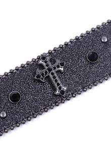 男女通用西部十字设计水钻牛仔裤腰带，时尚水钻镶嵌牛仔皮带，夏季、秋季、万圣节