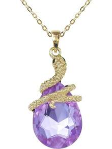 18k Gold Plated Water Drop Crystal Multicolor  Snake Pendant Necklace 16"+2"2025 - 淺紫色 - 查看 12