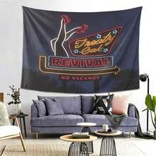 Neon-Style Tapestry Wall Hanging - Retro Vintage "Treaty Oak Revival" No Vacancy Sign Design With Stars & Arrows, Peach Light Beige Fabric Home Decor For Living Room, Bedroom, Office, Themed Parties (No Electricity Needed), Wall Decor - 彩色 - 查看 2